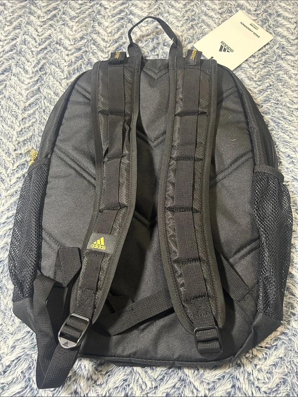 Adidas Excel 6 Black Backpack with Gold Metallic Logo Accent